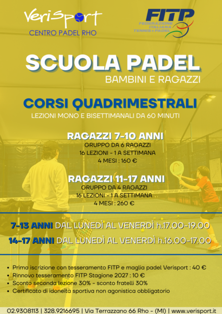SCUOLA PADEL BAMBINI E RAGAZZI